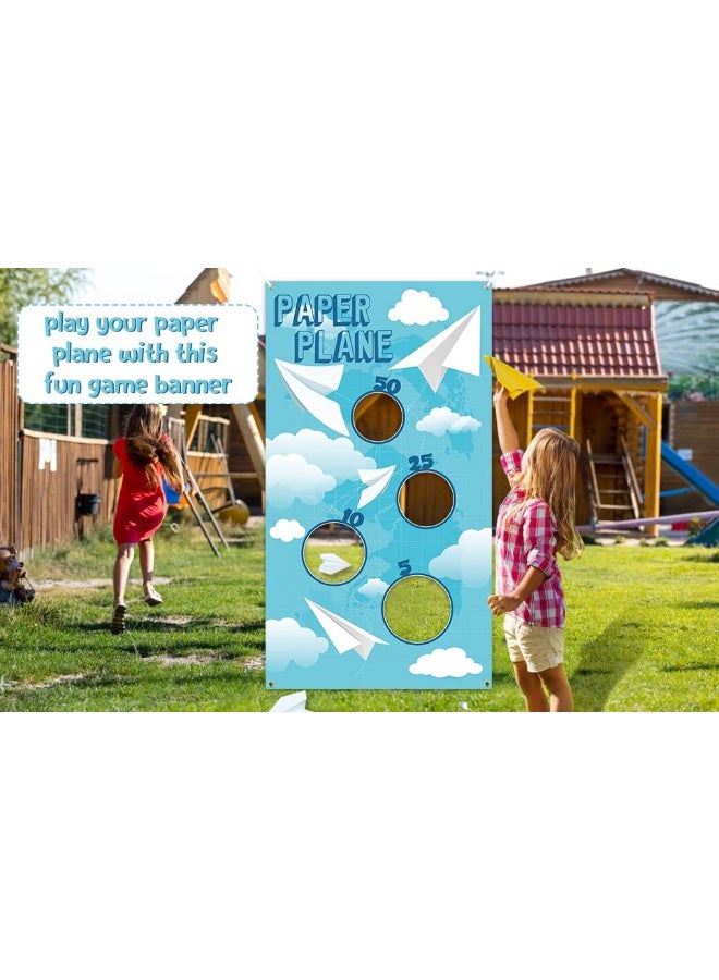 Paper Plane Toss Game Banner, Throwing Target Banner for Glider Airplane, Fun Add-on Toys for Flying Paper Plane, Outdoor Sport Activity for Kids, Airplane Theme Birthday Party Decoration