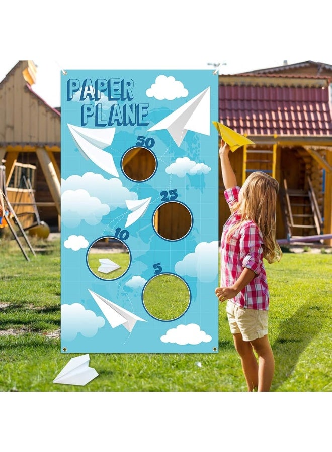 Paper Plane Toss Game Banner, Throwing Target Banner for Glider Airplane, Fun Add-on Toys for Flying Paper Plane, Outdoor Sport Activity for Kids, Airplane Theme Birthday Party Decoration