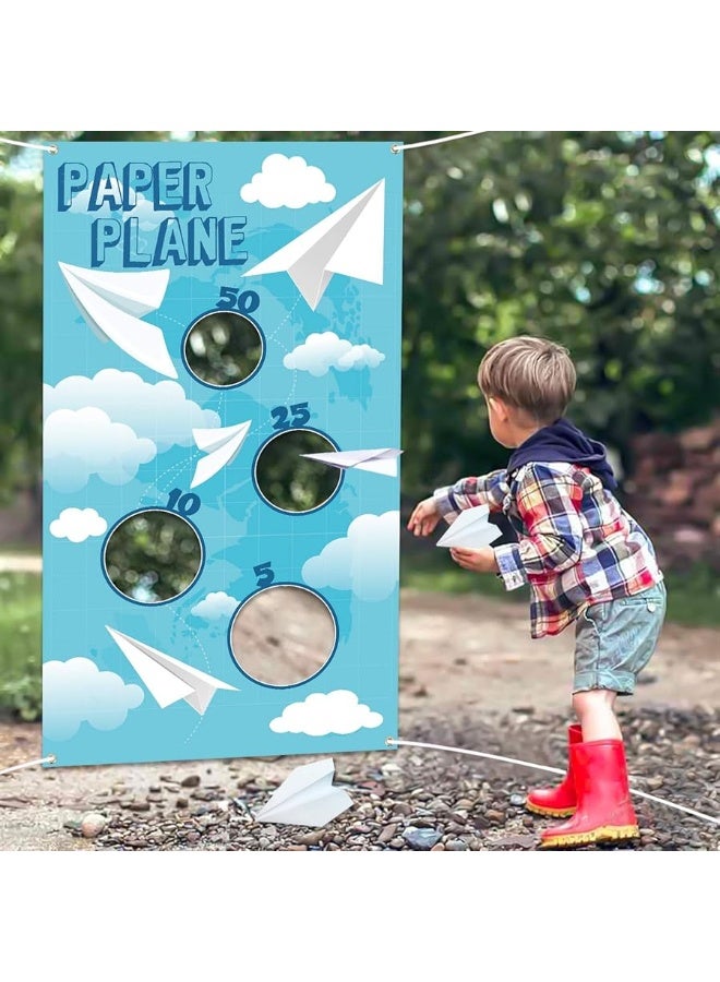 Paper Plane Toss Game Banner, Throwing Target Banner for Glider Airplane, Fun Add-on Toys for Flying Paper Plane, Outdoor Sport Activity for Kids, Airplane Theme Birthday Party Decoration