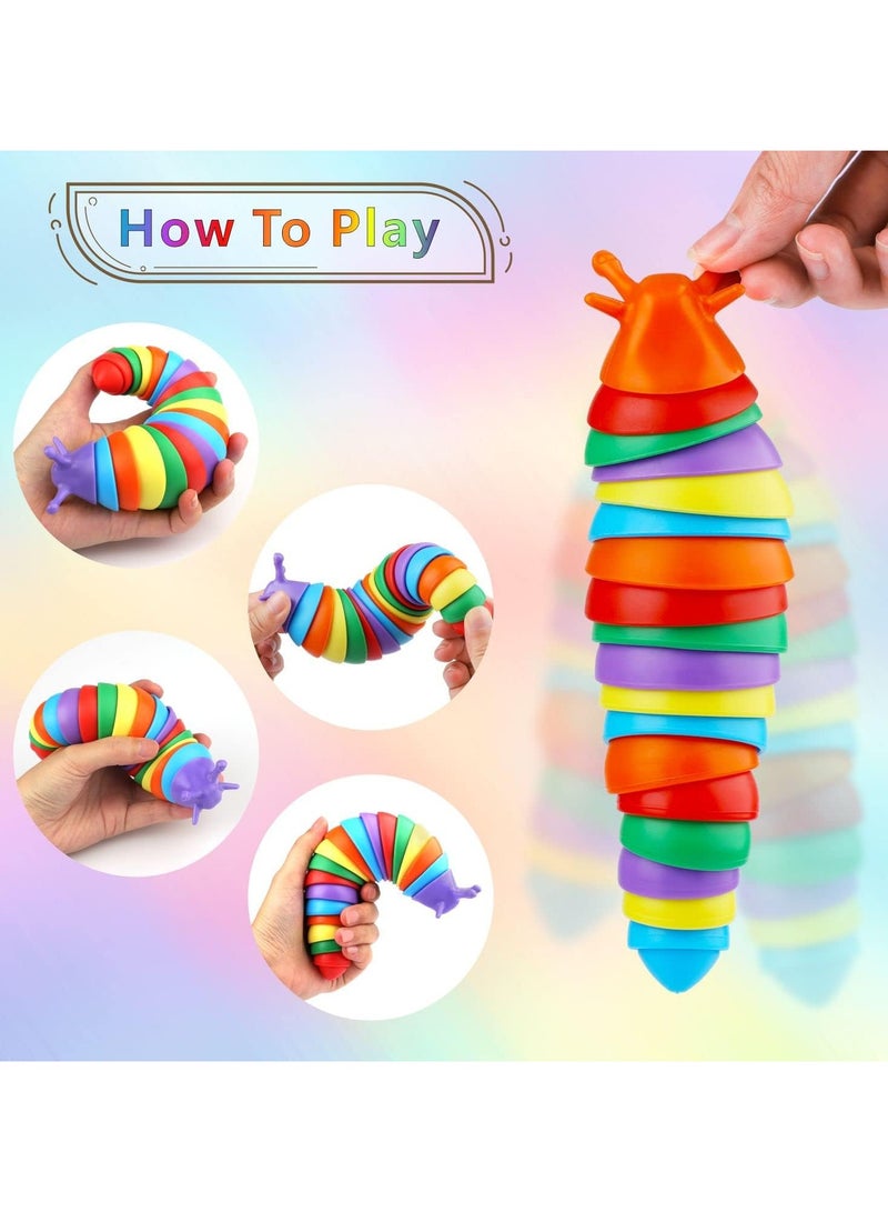 4 Pack Rainbow Slug Sensory Fidget Toys, Stress Relief Caterpiller Sensory Toy for Kids, Autism Slug Sensory Fidget Toys Pack Bulk for Toddlers Kids