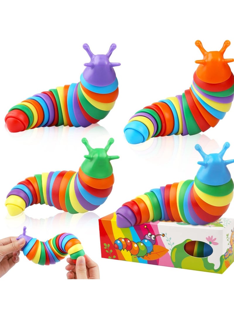 4 Pack Rainbow Slug Sensory Fidget Toys, Stress Relief Caterpiller Sensory Toy for Kids, Autism Slug Sensory Fidget Toys Pack Bulk for Toddlers Kids