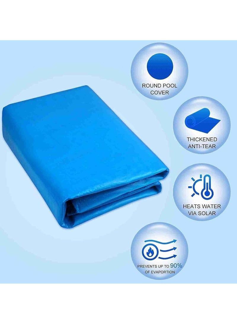 Solar Pool Cover, Round Solar Swimming Pool Cover with Drawstring, Thick Solar Film Cover for Water Heating, 457cm/15ft,Blue