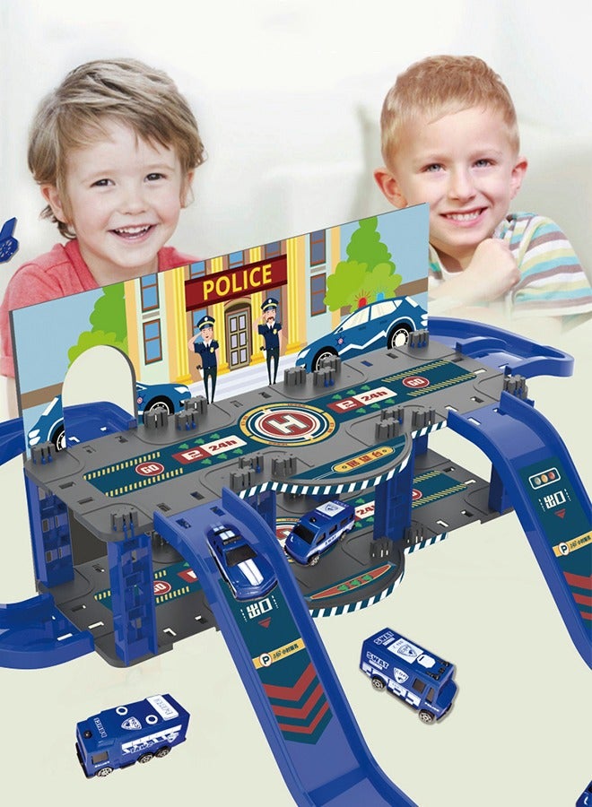 Track Car Toy Set, Toy Car Garage Diecast Vehicle Playset with 4 Cars Garage Track Set Race Car Ramp Track Toy Car Park Toys