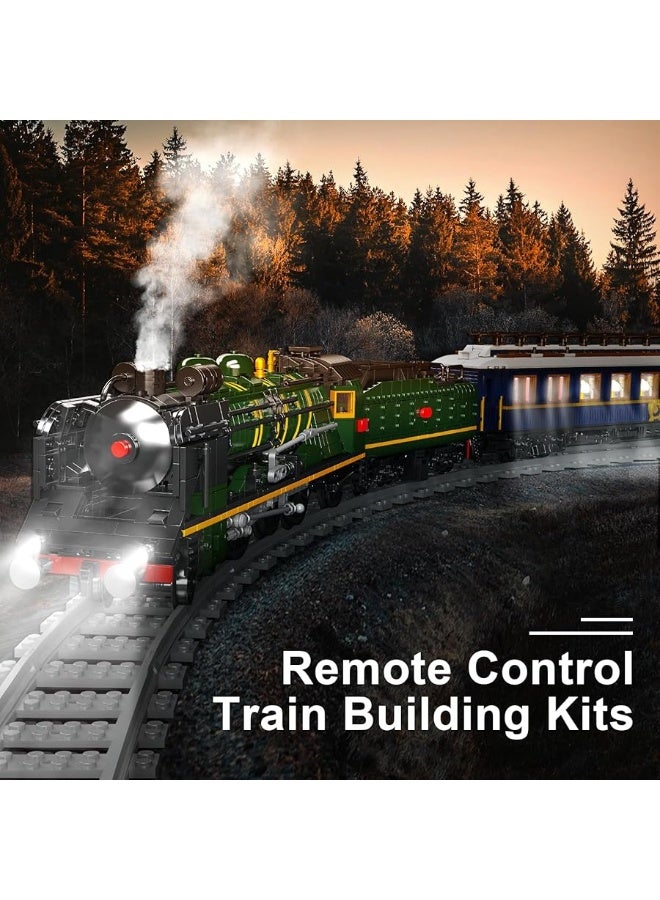 Mould King 12025 Train Building Toy, Steam Locomotive Lighting Train Building Blocks Set with LED Light, RC Control Train with Motors and Tracks(3898 Pieces)