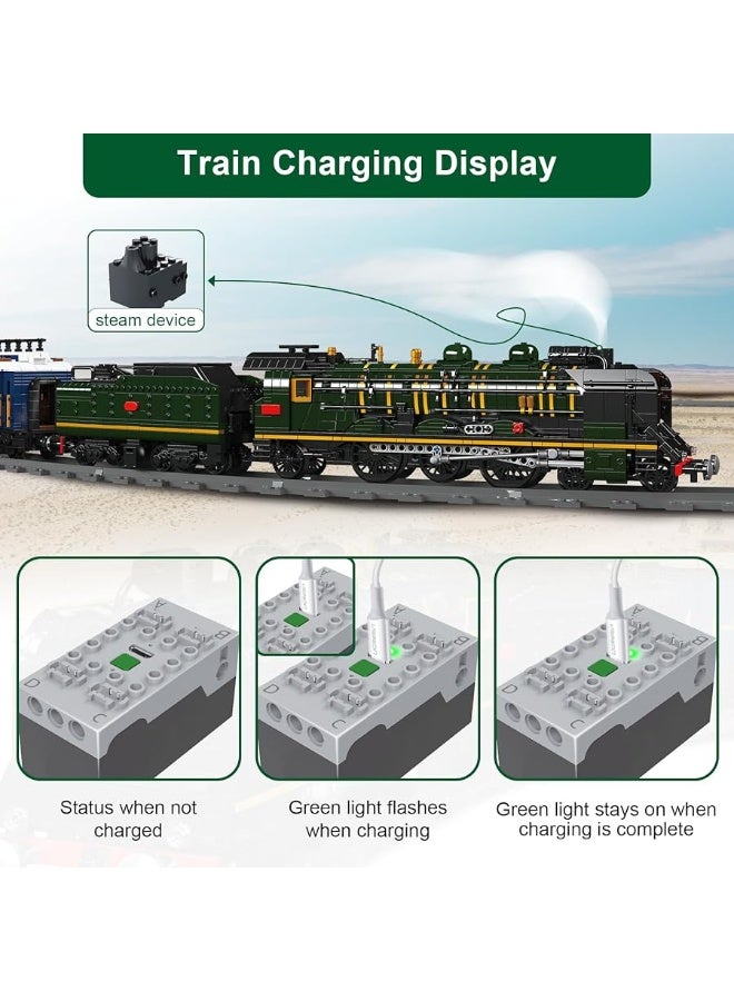 Mould King 12025 Train Building Toy, Steam Locomotive Lighting Train Building Blocks Set with LED Light, RC Control Train with Motors and Tracks(3898 Pieces)