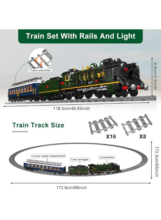 Mould King 12025 Train Building Toy, Steam Locomotive Lighting Train Building Blocks Set with LED Light, RC Control Train with Motors and Tracks(3898 Pieces)