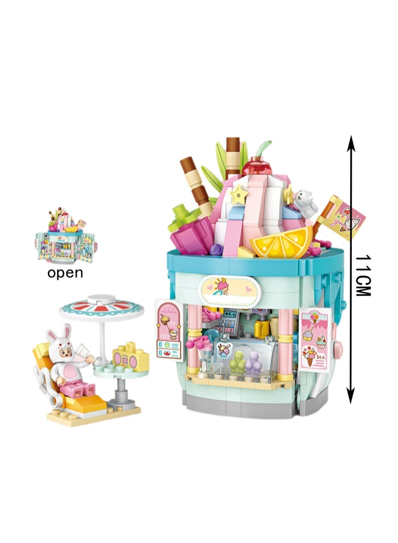 556pcs Ice Cream Shop Model Set Building Blocks Creative Diy Simulation Collection Building Assembly Toys Children Adult Home Decoration