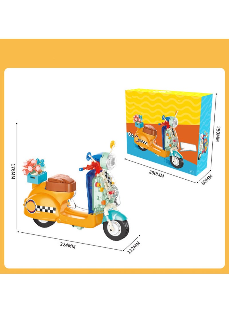 Orange Motorcycle Model Set Building Blocks Creative Diy Simulation Collection Building Assembly Toys Children Adult Home Decoration