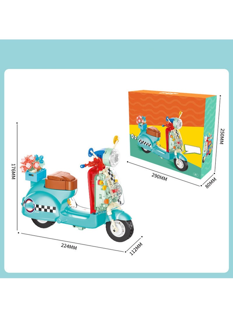 Green Motorcycle Model Set Building Blocks Creative Diy Simulation Collection Building Assembly Toys Children Adult Home Decoration