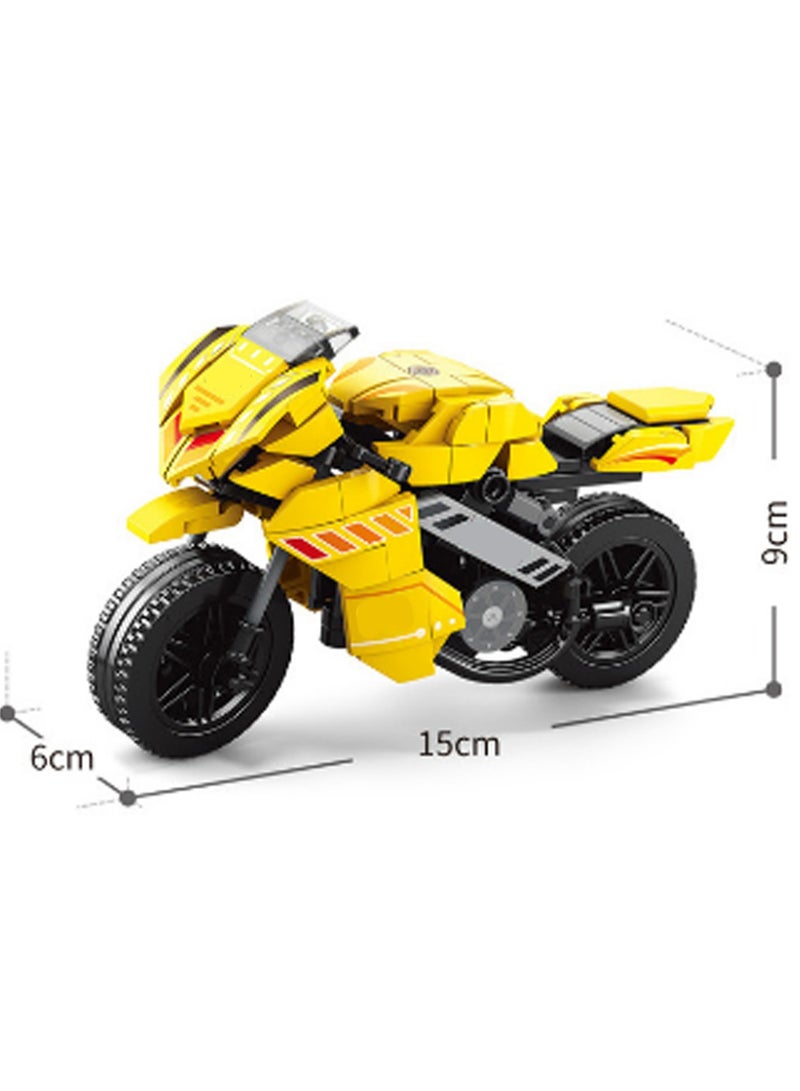 Sci-Fi Yellow Motorcycle Model Set Building Blocks Creative Diy Simulation Collection Building Assembly Toys Children Adult Home Decoration