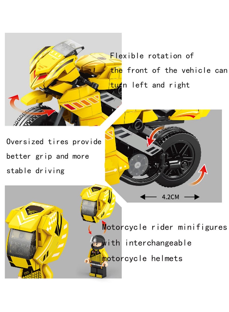 Sci-Fi Yellow Motorcycle Model Set Building Blocks Creative Diy Simulation Collection Building Assembly Toys Children Adult Home Decoration