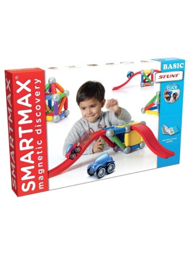 SmartMax Stunt Cars (Basic Stunt) STEM Magnetic Discovery Building Set with Moving Vehicles Featuring Safe, Extra-Strong, Oversized Building Pieces for Ages 3+