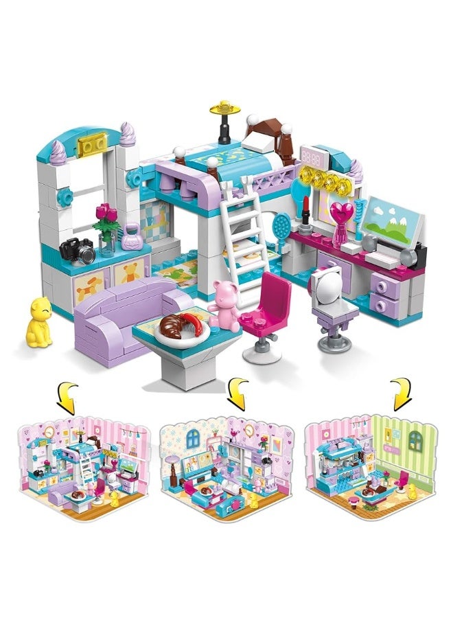 QMAN 6-12 Girl's Dream Home Building Blocks Kit Educational Toy, Build Girl's Bedroom Living Room Kitchen, 3 Building Methods (194 Pieces)