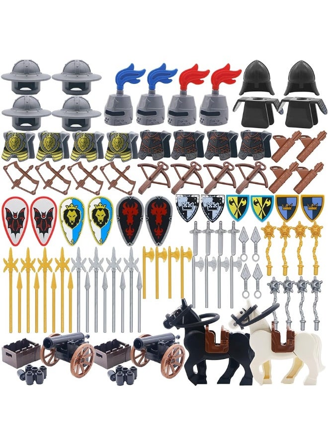 Knights People Accessories Building Block - Medieval Weapon Armor Swords Helmet Horse, Castle Knight Shield Spear, MOC Bricks Parts Toys Sets for Boys