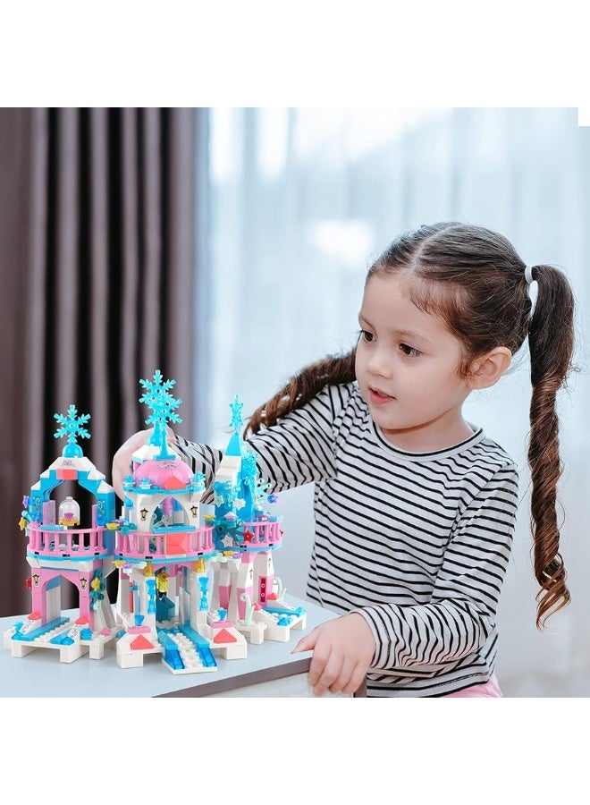 Friends Frozen Castle Building Kit Princess Magical Ice Palace Creative Toy Set for Girls 6-12, Best Learning and Roleplay STEM Construction Toy Gifts with Storage Box for Kids (522 Pieces)