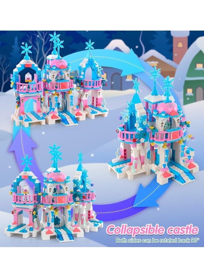 Friends Frozen Castle Building Kit Princess Magical Ice Palace Creative Toy Set for Girls 6-12, Best Learning and Roleplay STEM Construction Toy Gifts with Storage Box for Kids (522 Pieces)