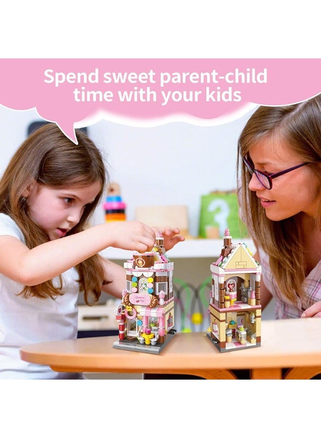 QMAN Girls Building Blocks Toy Dream Dessert House Building Kit Street-View Construction Educational Toy for Girls Age 6-12 and Up (344 Piece)