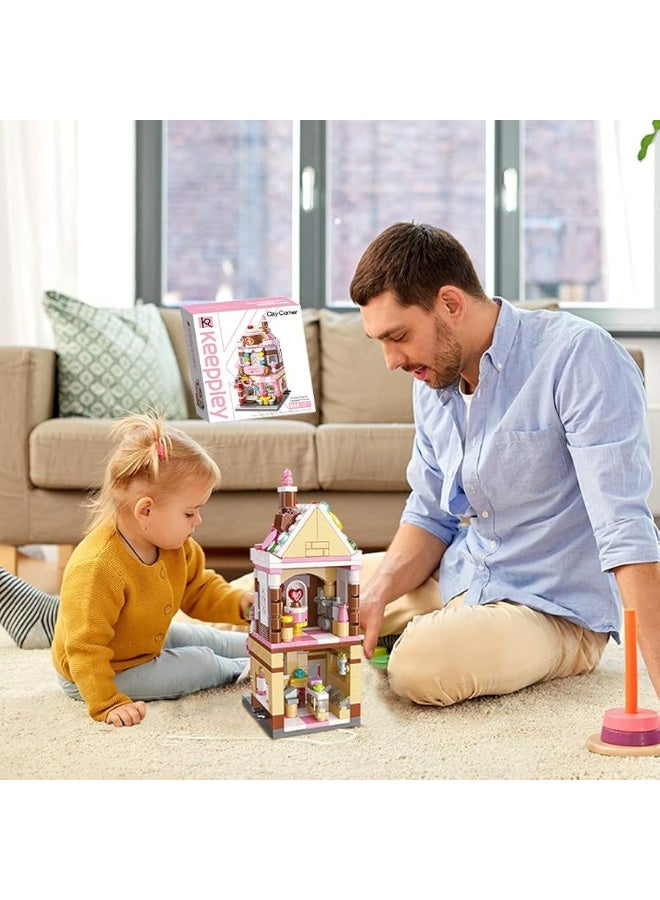 QMAN Girls Building Blocks Toy Dream Dessert House Building Kit Street-View Construction Educational Toy for Girls Age 6-12 and Up (344 Piece)