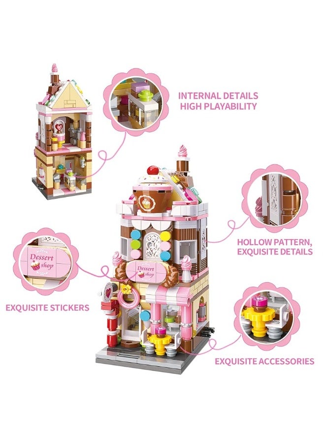 QMAN Girls Building Blocks Toy Dream Dessert House Building Kit Street-View Construction Educational Toy for Girls Age 6-12 and Up (344 Piece)