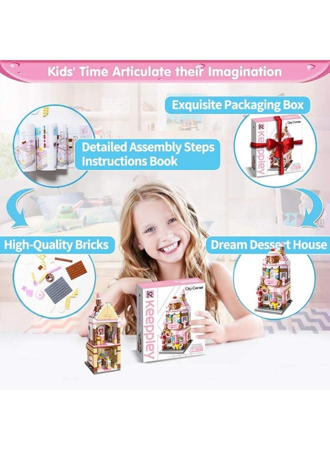 QMAN Girls Building Blocks Toy Dream Dessert House Building Kit Street-View Construction Educational Toy for Girls Age 6-12 and Up (344 Piece)