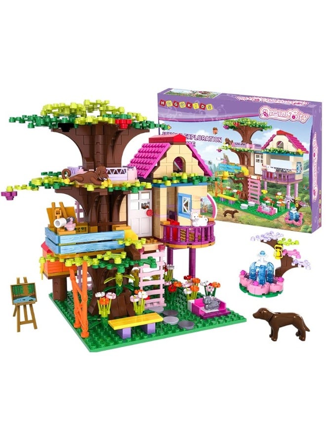 HOGOKIDS Tree House STEM Building Toy - Creative Construction Set 613PCS Forest House Building Bricks | Treehouse with Fountain and Animals, Building Block Toy for 6 7 8 9 10+ Girls Boys Best Gift