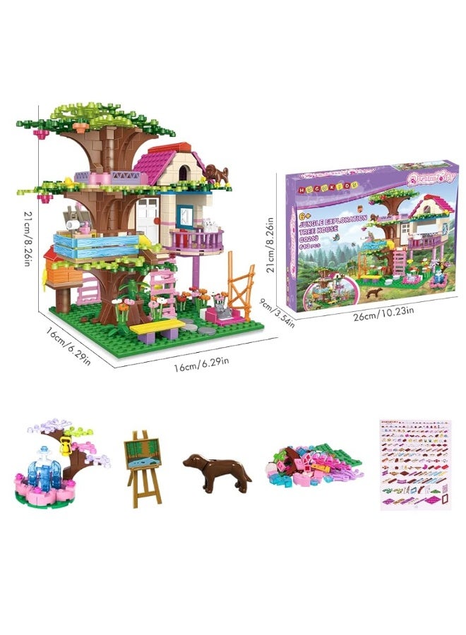 HOGOKIDS Tree House STEM Building Toy - Creative Construction Set 613PCS Forest House Building Bricks | Treehouse with Fountain and Animals, Building Block Toy for 6 7 8 9 10+ Girls Boys Best Gift