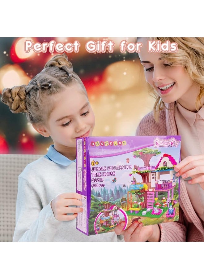 HOGOKIDS Tree House STEM Building Toy - Creative Construction Set 613PCS Forest House Building Bricks | Treehouse with Fountain and Animals, Building Block Toy for 6 7 8 9 10+ Girls Boys Best Gift