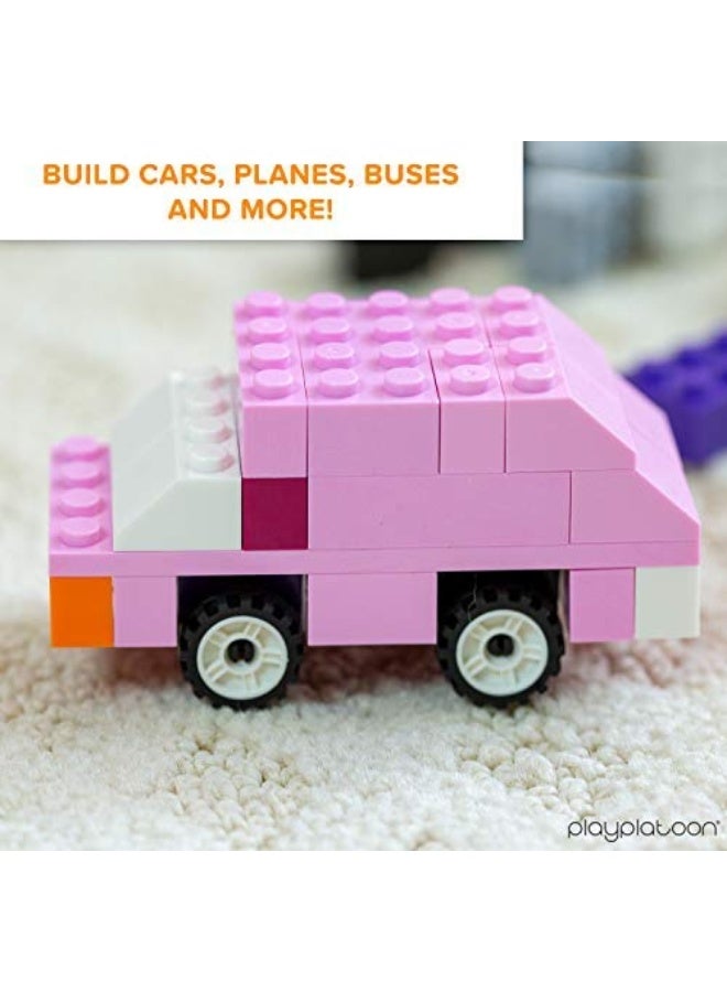 Play Platoon 1100 Piece Building Bricks Play Set, 10 Colors Bricks, Includes Wheels, Tires, Axles, Windows & Door Pieces