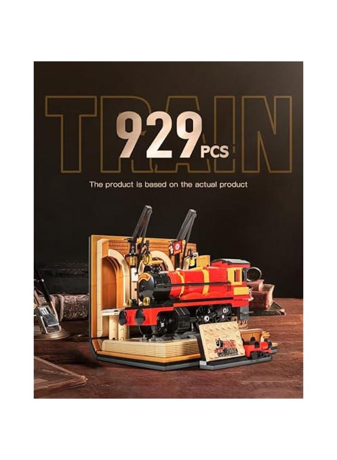 Magic Book Steam Train Building Blocks Set (929PCS), Collectible Steam Locomotive Engineering Construction Toys for Kids and Adult