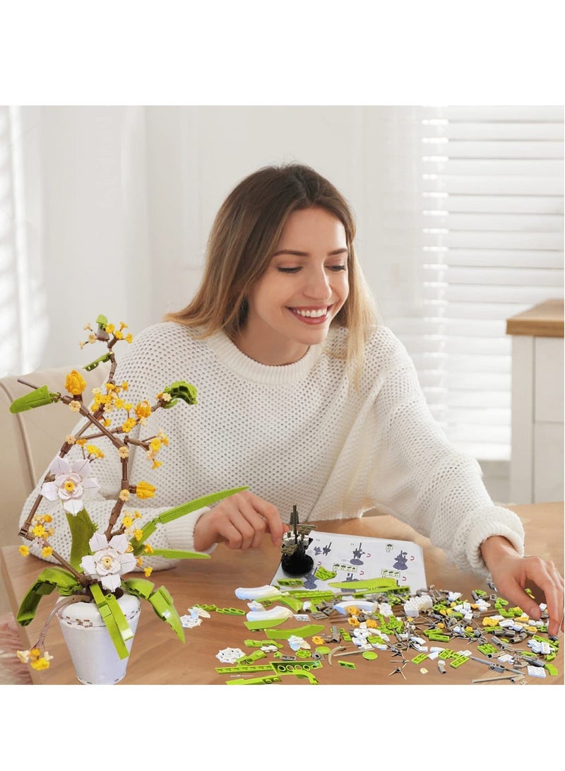 Flower Bouquet Building Kit Osmanthus Fragrans Bonsai Tree Toy Artificial Plant Building Creative Building Project for Adults Botanical Collection Compatible with Lego (430 Pieces)