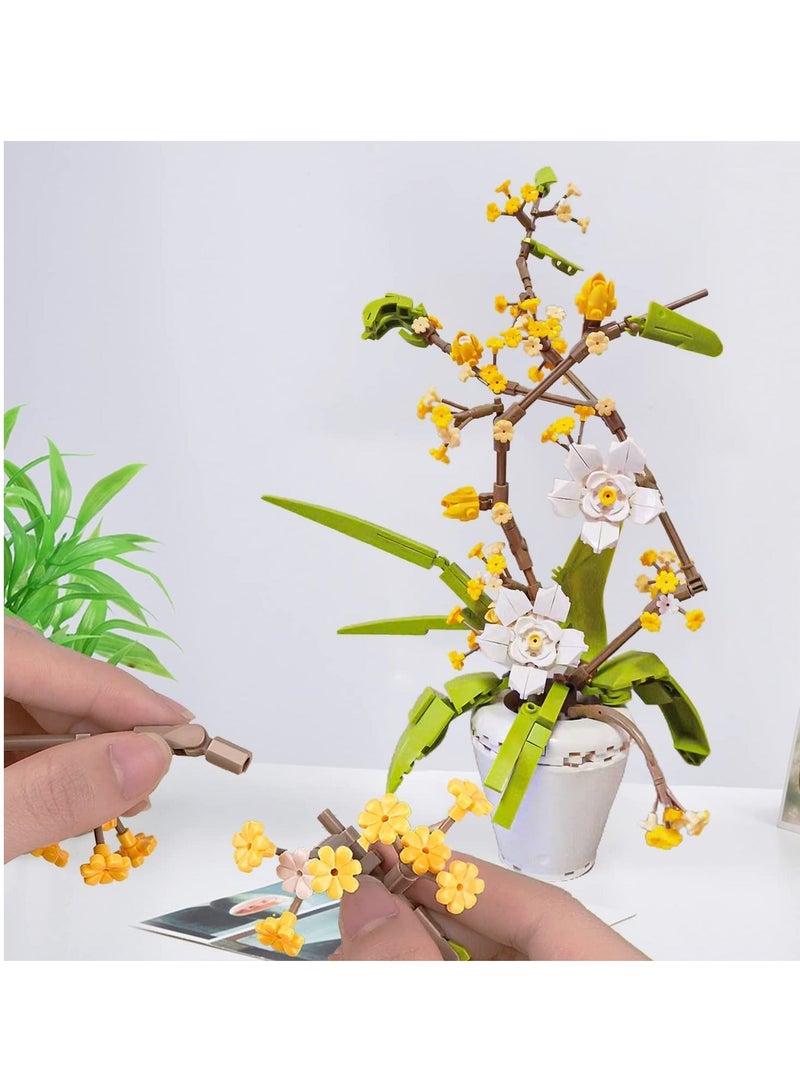 Flower Bouquet Building Kit Osmanthus Fragrans Bonsai Tree Toy Artificial Plant Building Creative Building Project for Adults Botanical Collection Compatible with Lego (430 Pieces)