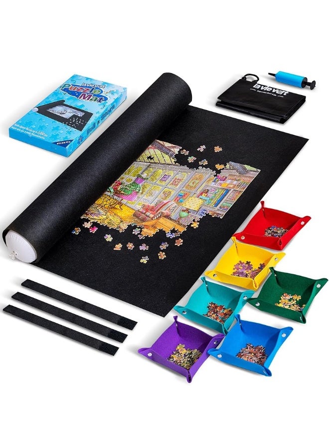 Lavievert Jigsaw Puzzle Mat Roll Up with 6 Color Sorting Trays Store and Transport Puzzles Up to 2000 Pieces Portable Puzzle Board Saver Keeper with Storage Bag  Hand Pump for Adults