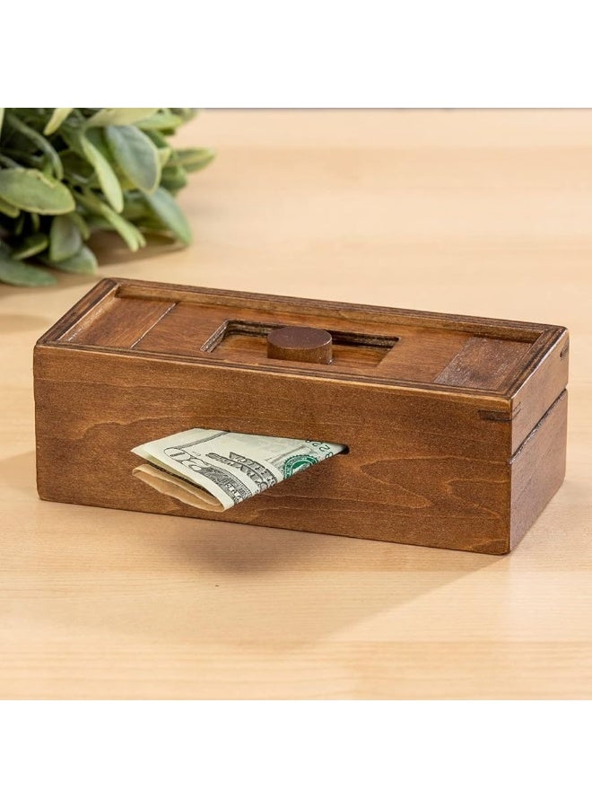 Bits and Pieces - Stash Your Cash - Secret Puzzle Box - Camouflage Your Cash Money Holder - Brain Teaser - Wooden Secret Compartment