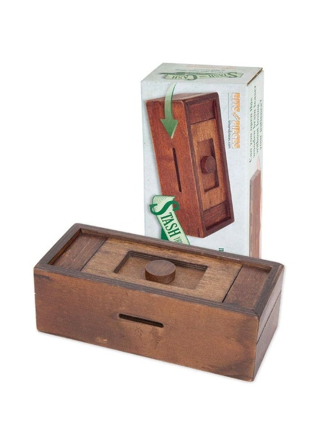 Bits and Pieces - Stash Your Cash - Secret Puzzle Box - Camouflage Your Cash Money Holder - Brain Teaser - Wooden Secret Compartment