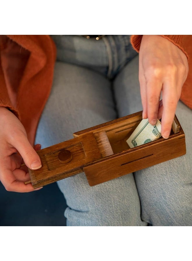 Bits and Pieces - Stash Your Cash - Secret Puzzle Box - Camouflage Your Cash Money Holder - Brain Teaser - Wooden Secret Compartment