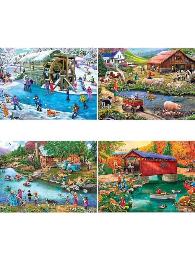 Bits and Pieces â€“ 4-in-1 Multi-Pack - 1000 Piece Jigsaw Puzzles for Adults â€“ 1000 pc River Escapades Puzzle Set Bundle by Artist Mary Thompson - 20