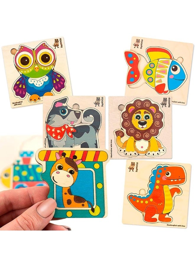 QUOKKA Wooden Puzzles for Toddlers 1-3 - 6XSET Toddler Puzzles Ages 2-4 - Wood Learning Montessori Toys 3-5 Year Old - Preschool Animal Travel Game Gift for Boys & Girls