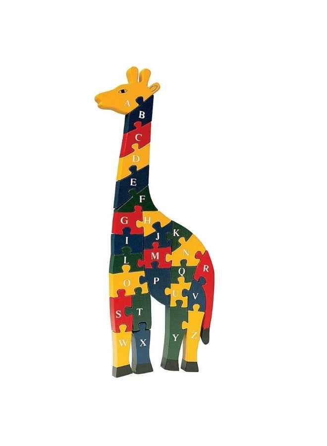 Bits and Pieces  Wooden Alphabet Giraffe Puzzle  Learn ABCs and 123s  Colorful Large 34 Inch Thick NonToxic Paint