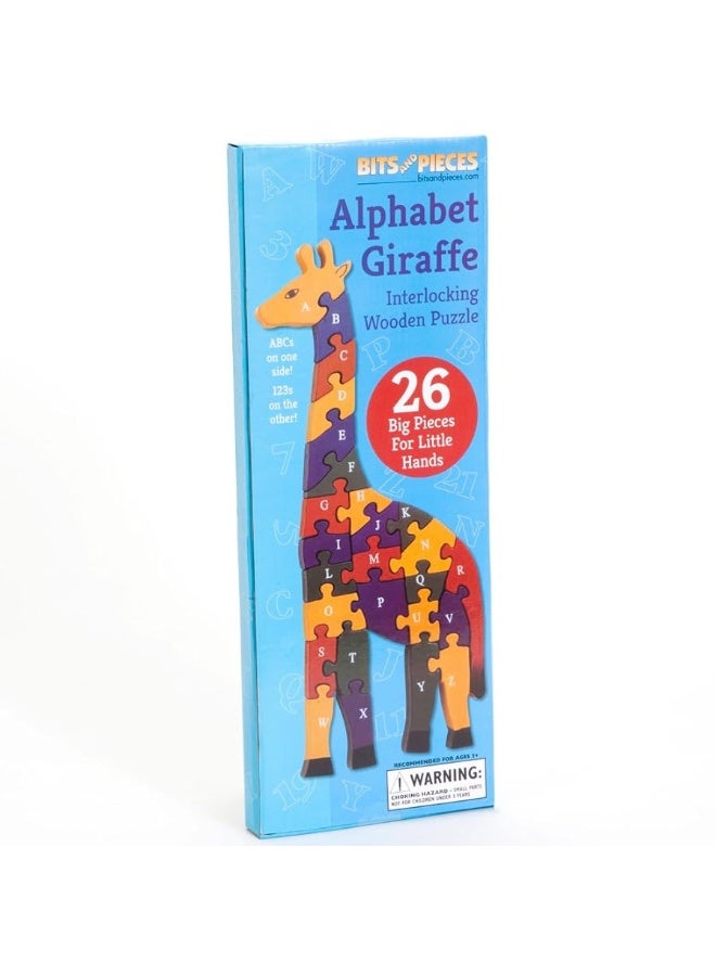 Bits and Pieces  Wooden Alphabet Giraffe Puzzle  Learn ABCs and 123s  Colorful Large 34 Inch Thick NonToxic Paint