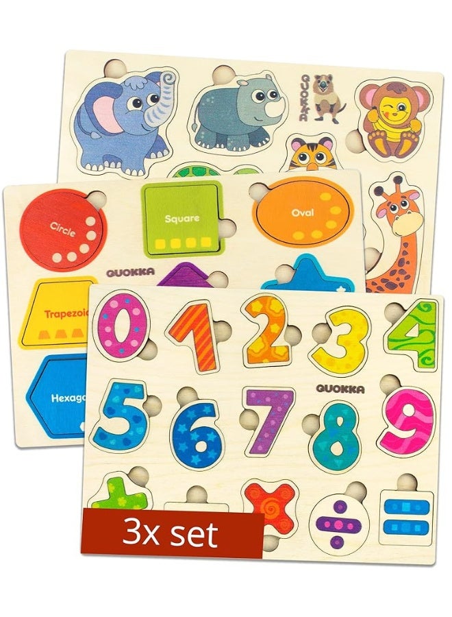 QUOKKA Toddler Puzzles Ages 2-4 â€“ Wooden Puzzles for Kids 1-3-5 Year Old â€“ Learning Travel Game with Numbers Animals Shapes â€“ Wood Educational Gift for Boys and Girls