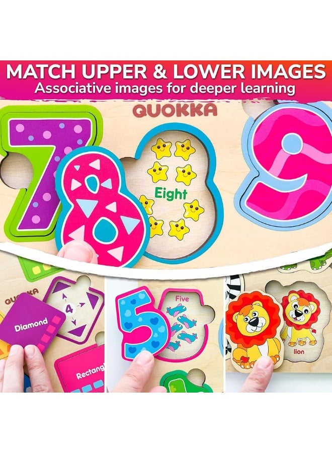 QUOKKA Toddler Puzzles Ages 2-4 â€“ Wooden Puzzles for Kids 1-3-5 Year Old â€“ Learning Travel Game with Numbers Animals Shapes â€“ Wood Educational Gift for Boys and Girls