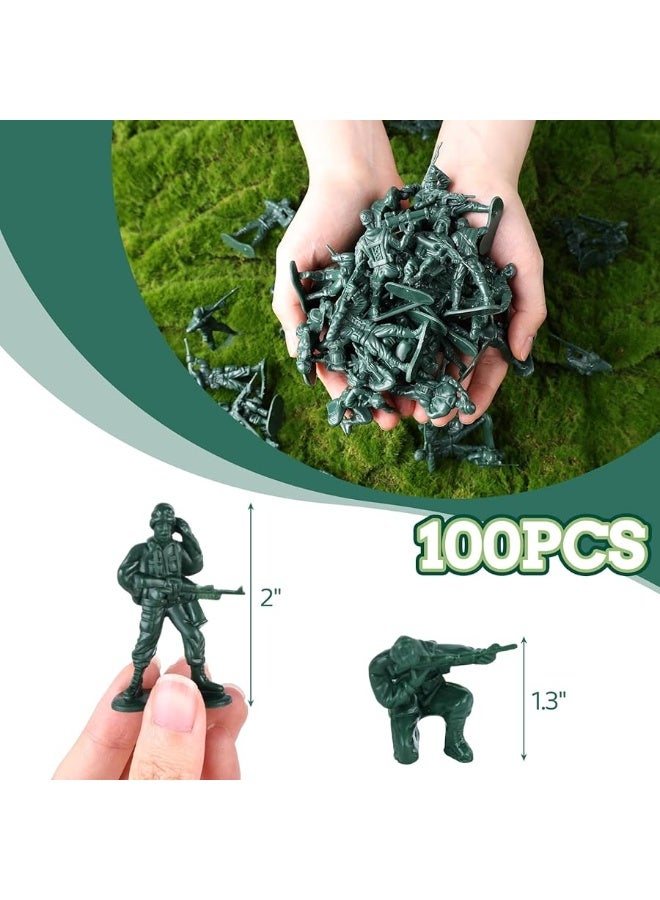 MCPINKY 100PCS Army Men Toy Soldiers Green Soldier Figures 10 Poses Plastic Army Men Playset for Boys Birthday Gift