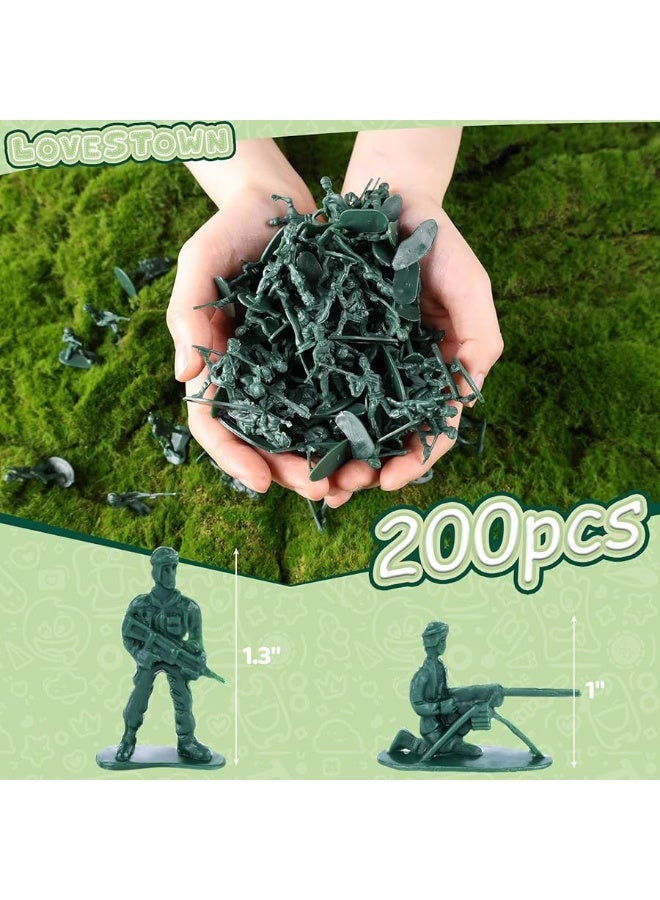 LovesTown 200PCS Army Men Toy Soldiers Green Soldier Figures Plastic Army Men Playset 10 Poses for Boys Birthday Gift