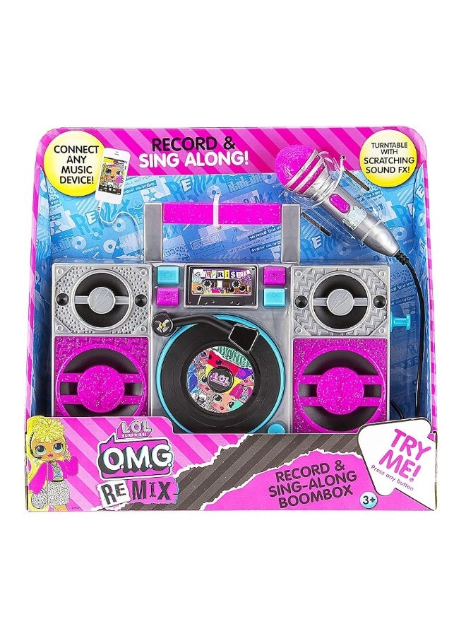 LOL Surprise OMG Remix Karaoke Machine Sing Along Boombox with Real Karaoke Microphone for Kids, Built in Music, Flashing Lights, Record, Turntable with Sound Effects, Connect Device