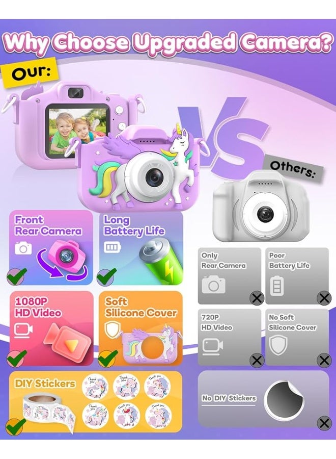 Seckton Kids Camera Toys for Girls Ages 3-8, Children Digital Video Camera with Protective Silicone Cover, Christmas Birthday Gifts for 3 4 5 6 7 8 Year Old Girls with 32GB SD Card