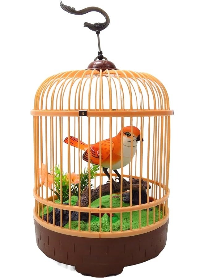 PowerTRC Singing & Chirping Bird in Cage, Realistic Sounds & Movements, Sound Activated, Battery Operated, Great Desk and Room Accessory, Pet Caged Bird Toy (10â€ x 7â€)