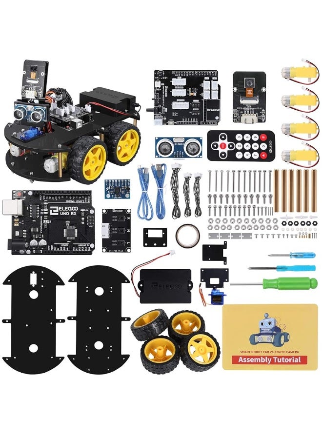 ELEGOO UNO R3 Smart Robot Car Kit V4 for Arduino, Line Tracking Module, Ultrasonic Sensor, STEM Toys for Boys, Girls, Science/Coding/Building/Electronic Kit, Gifts for Kids, Teens, Adults, Cool Gadget