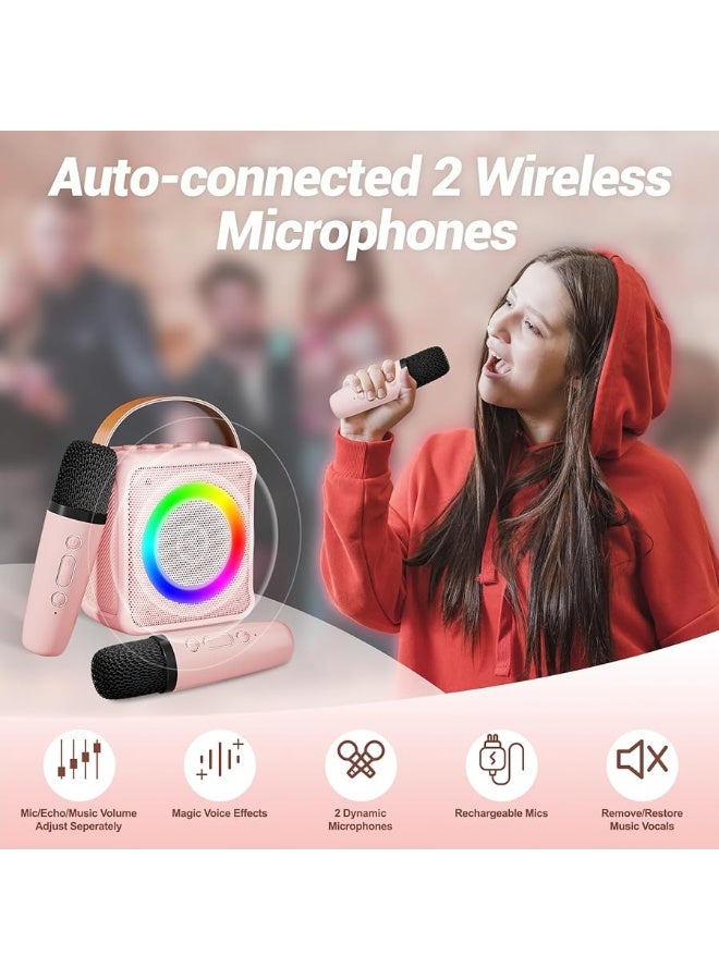 Ankuka Toys Karaoke Microphone Machine for Girls, 4-12 Years Old Girls Birthday Gifts, Portable Speaker with 2 Microphones for Kids Age 3, 4, 5, 6, 7, 8, 9, 10+Year Old(Pinkcolor)