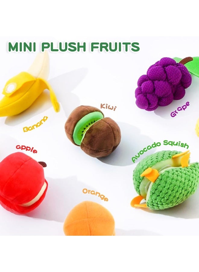 Jollybaby Plush Fruit Basket Play Food Toys Set for Toddler 1-3, Montessori Pretend Food Kitchen Sensory Toys for Kids 2 Year Old, Learning Resources Farmers Market Toys for Baby Gift 18-24 Months