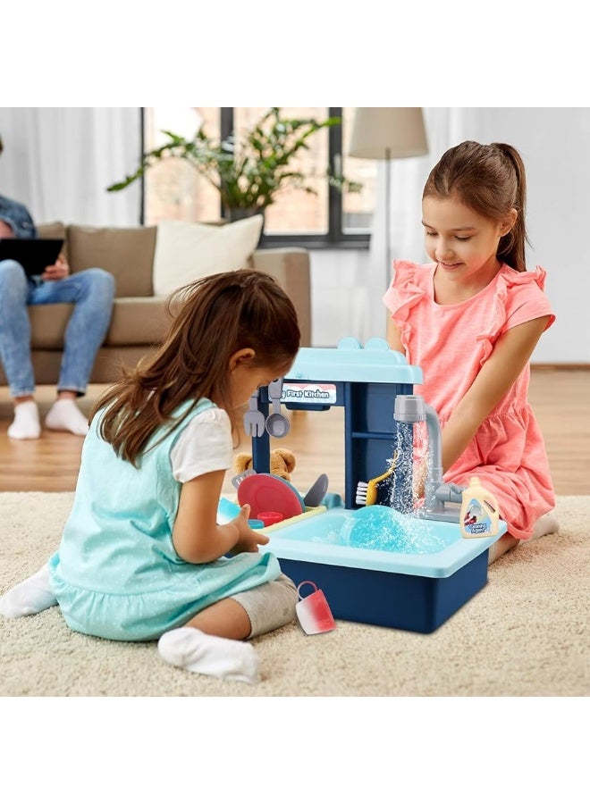 STEAM Life Blue Kids Kitchen Sink Toy, Color Changing Kids Play Sink with Running Water, Toddler Kitchen Playset, Toddler Pretend Play, Toddler Sink Toy Kitchen Accessories, Kids Dishwasher